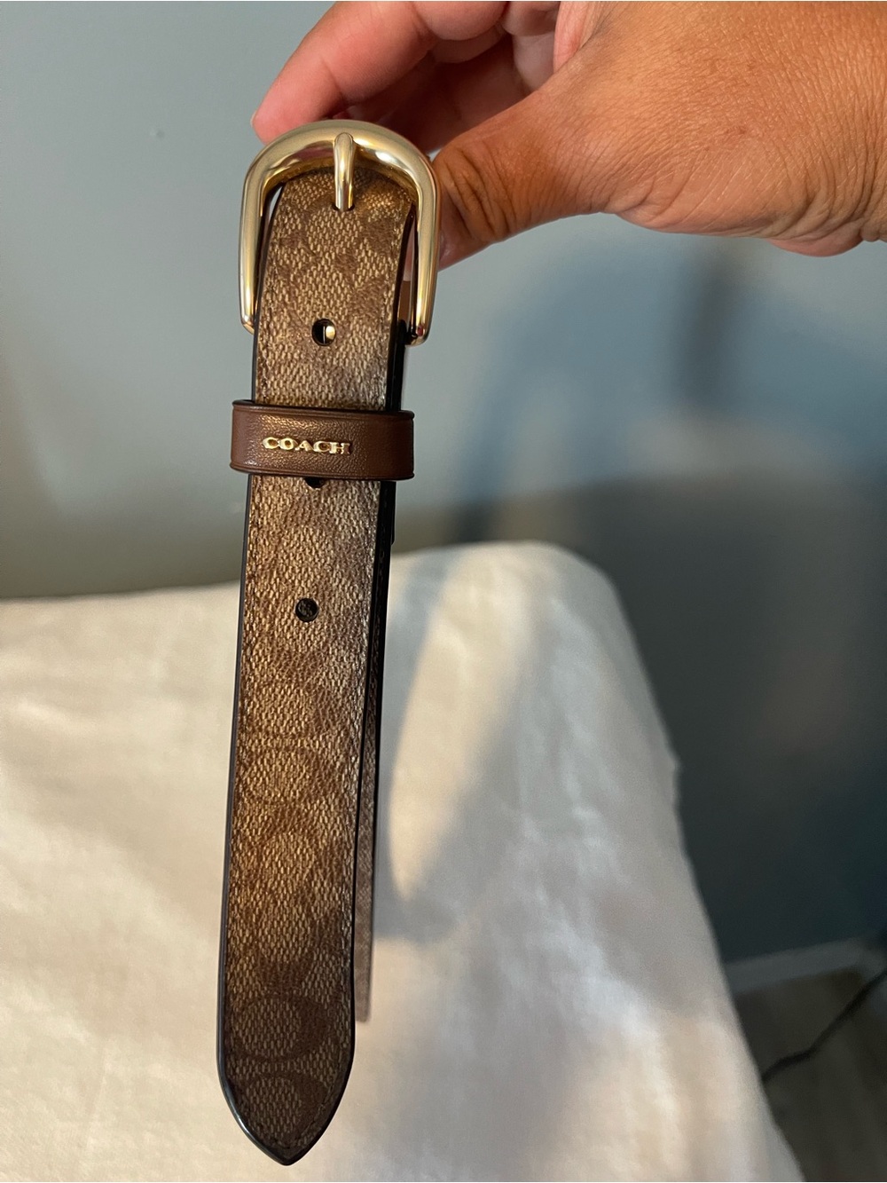 Coach Brown Monogram Canvas Belt with Gold Buckle